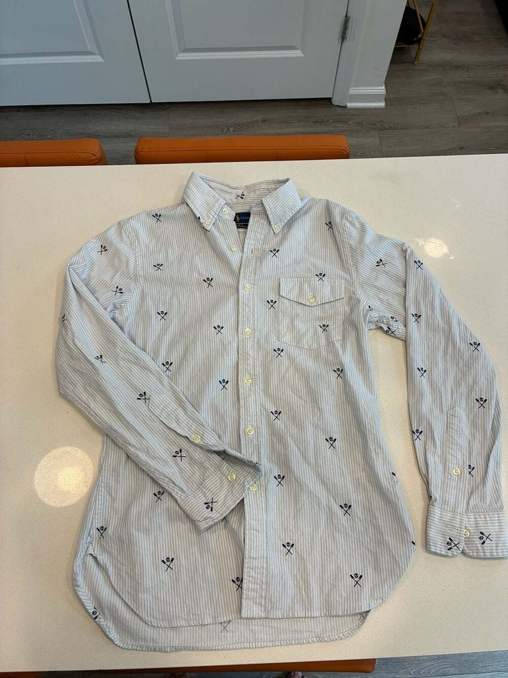 Rare Ralph Lauren Skull And Oars Long Sleeve Slim Fit Stretch Oxford Size S